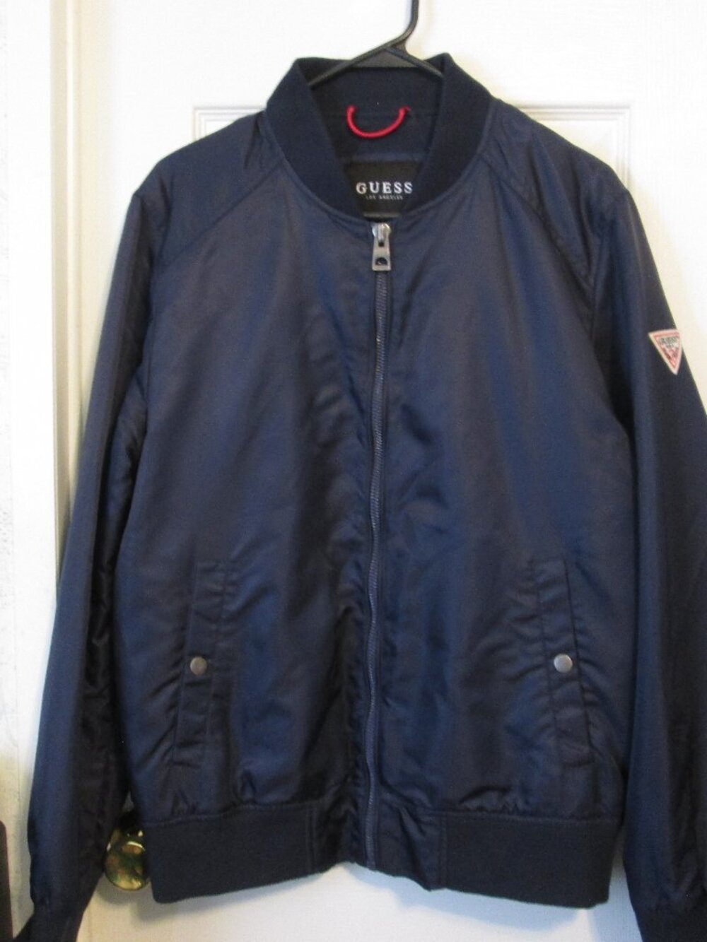 Guess Men's Navy 1980-90's Style Nylon Bomber Jacket Size Medium
